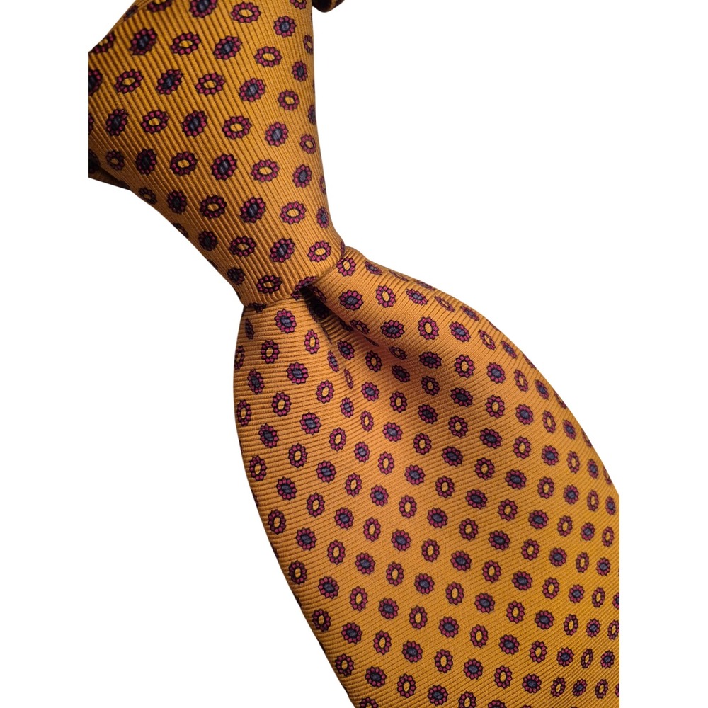Brooks Brothers Makers Silk Tie Mustard Yellow Floral Medallion Made in USA